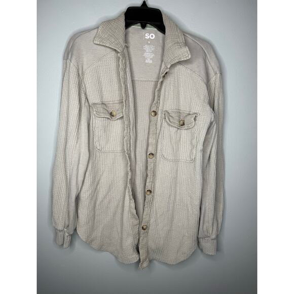 So Waffle Knit Button Front Shacket- Beige Size Small - Picture 1 of 4